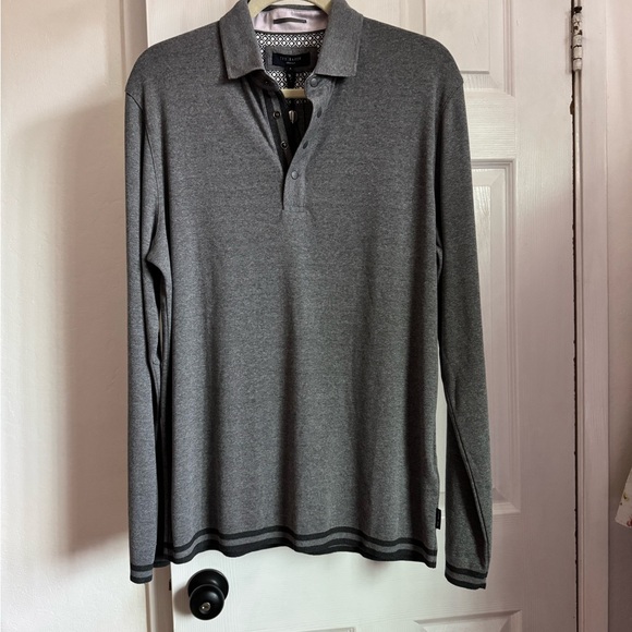 Ted Baker Longfiz Striped Ribstart Polo Charcoal - Picture 8 of 10